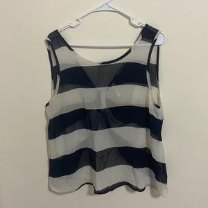See through striped open back tank top